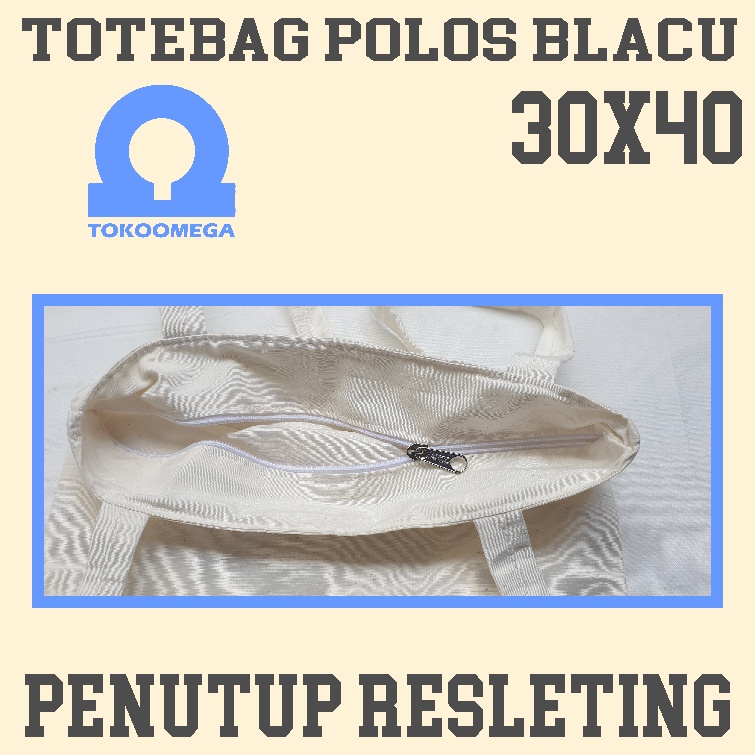 tokoomega Tote Bag Polos Blacu Cream Premium 30x40