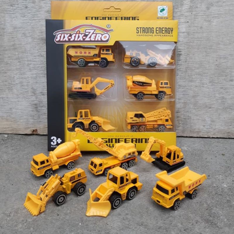 Set Diecast Truk Kontruksi Mainan Miniatur Mobil Anak Excavator Crane