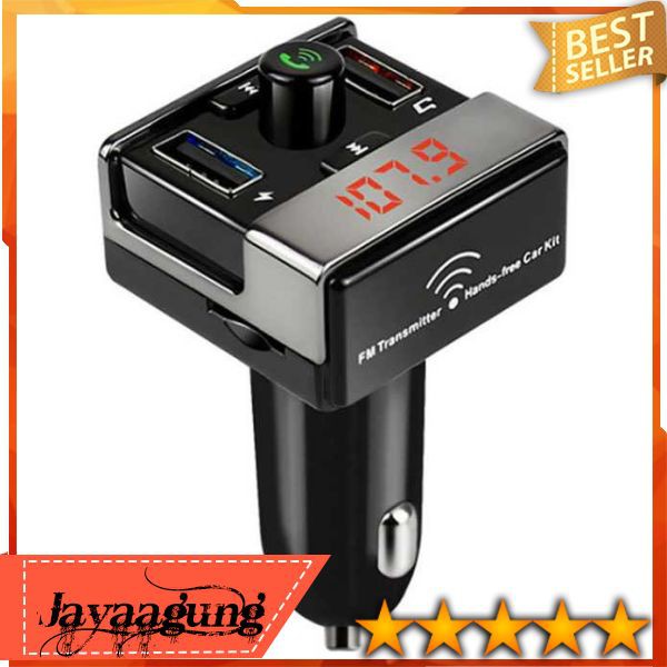 Bluetooth FM Transmitter Handsfree dengan 2 USB Car Charger Stop Kontak Mobil Car Case Audio kabel
