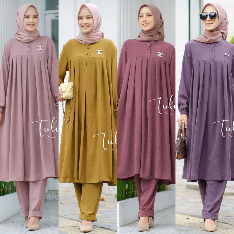 Tulus Signature Nira One Set LD 110 Setelan Long Tunik Airflow Crinckle Import SetCel Busui Friendly