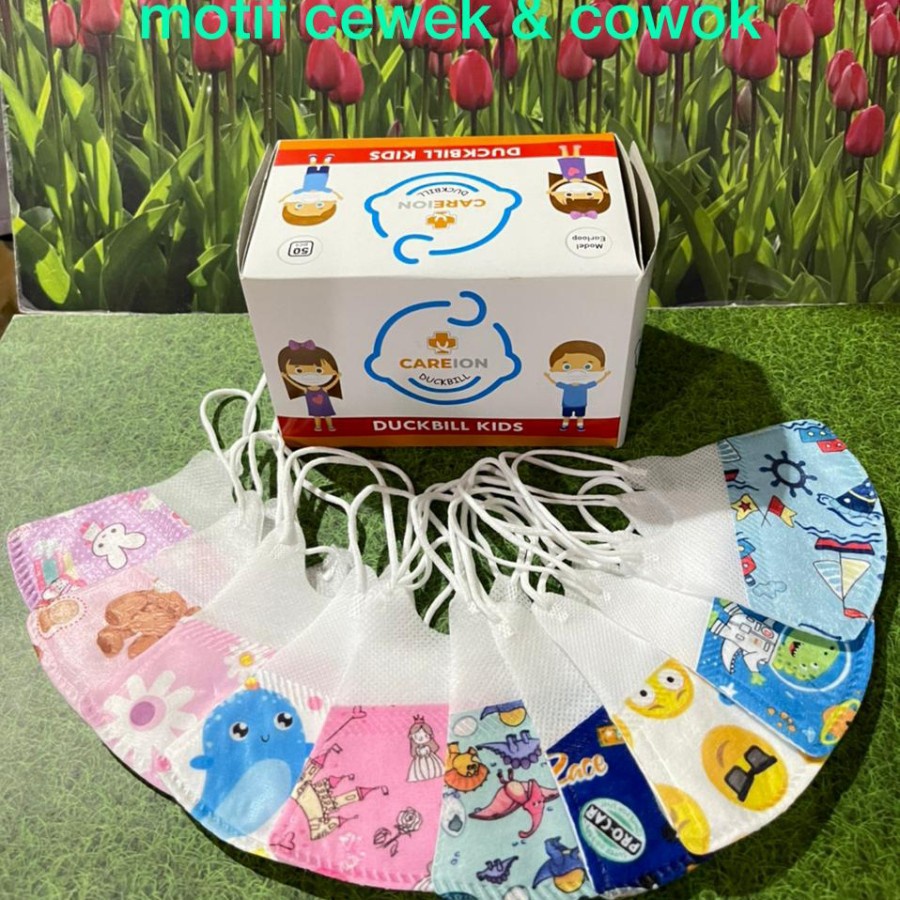 Masker Duckbill Anak CAREION Karakter 0-3thn S/D 4-12thn Masker Karakter 3D Duck bill Anak COWO/CEWE