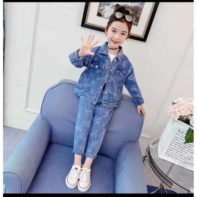 SETELAN JAKET JEANS ANAK CEWEK IMPORT PREMIUM KEREN TERBARU