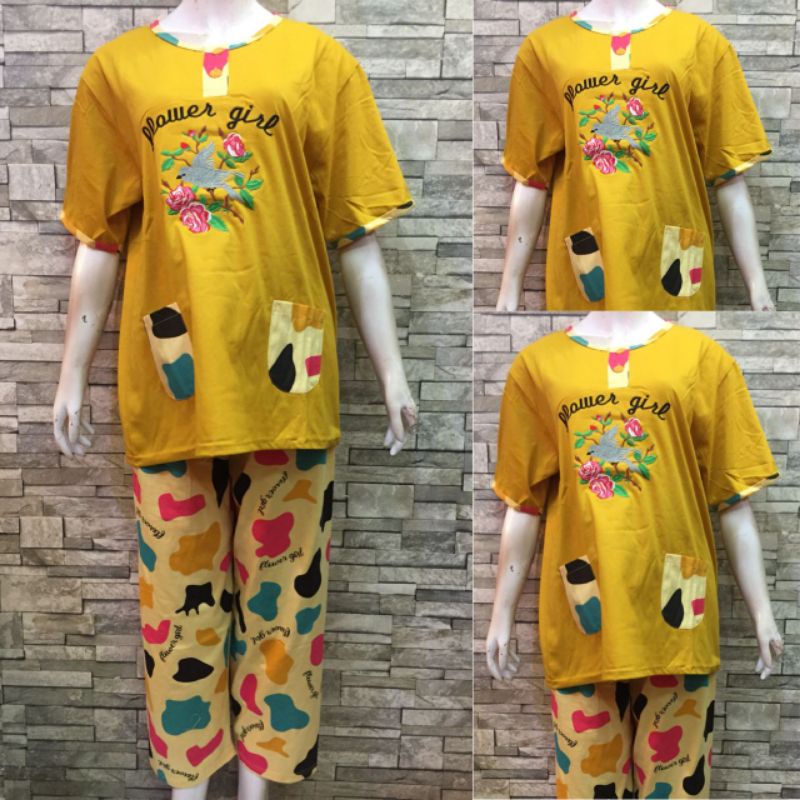 JUMBO CP DAILILAN  | BAJU TIDUR WANITA DEWASA | COD | PIYAMA-Flower Girl Kuning
