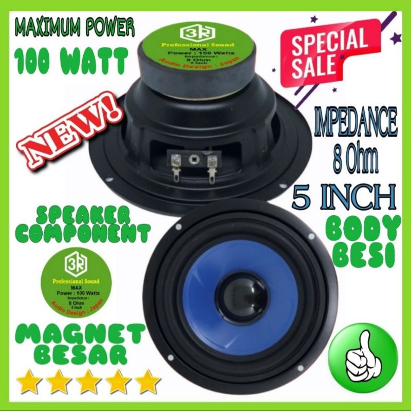 Speaker Component 3R 5 Inch Biru Woofer Magnet Besar 100 Watt 8 Ohm Body Besi