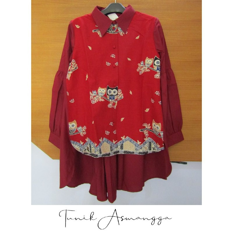 TUNIK ASWANGGA by Aneuku / Kemeja Wanita / Atasan Wanita Motif Batik Kombinasi Polos / Blouse Batik 