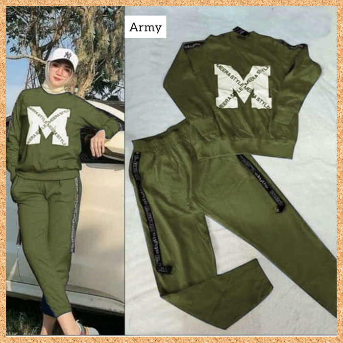 baju senam wanita muslim setelan mera zumba aerobik pilates army
