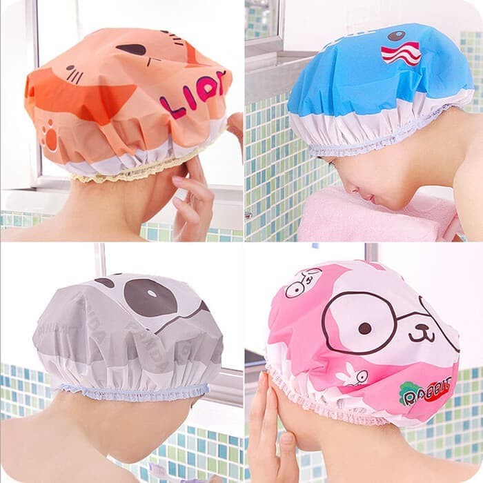 Shower Cap Penutup Rambut Karakter Kartun Lucu Tutup Kepala Mandi
