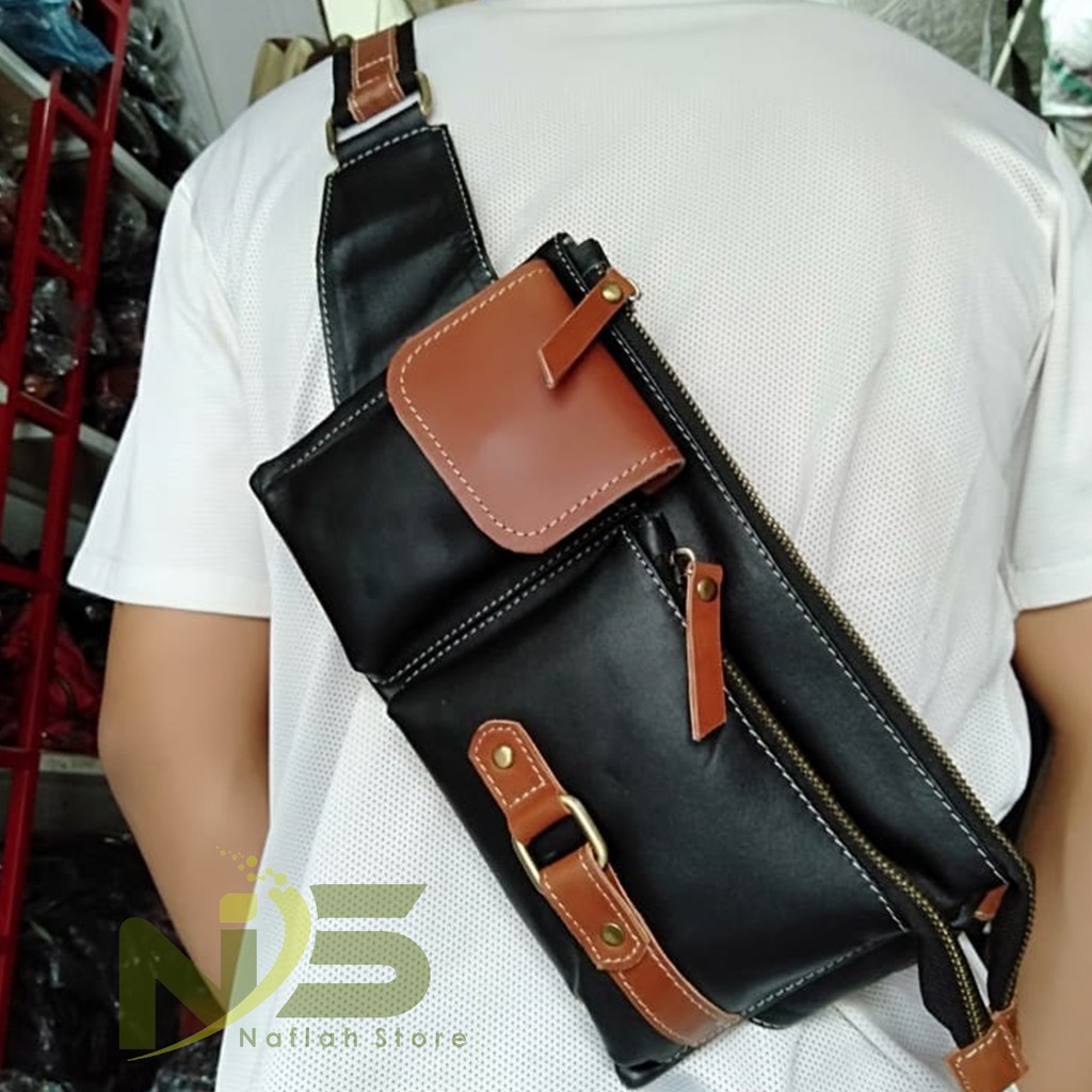 Tas selempang pria kulit asli / sling bag kulit asli garut kota intan