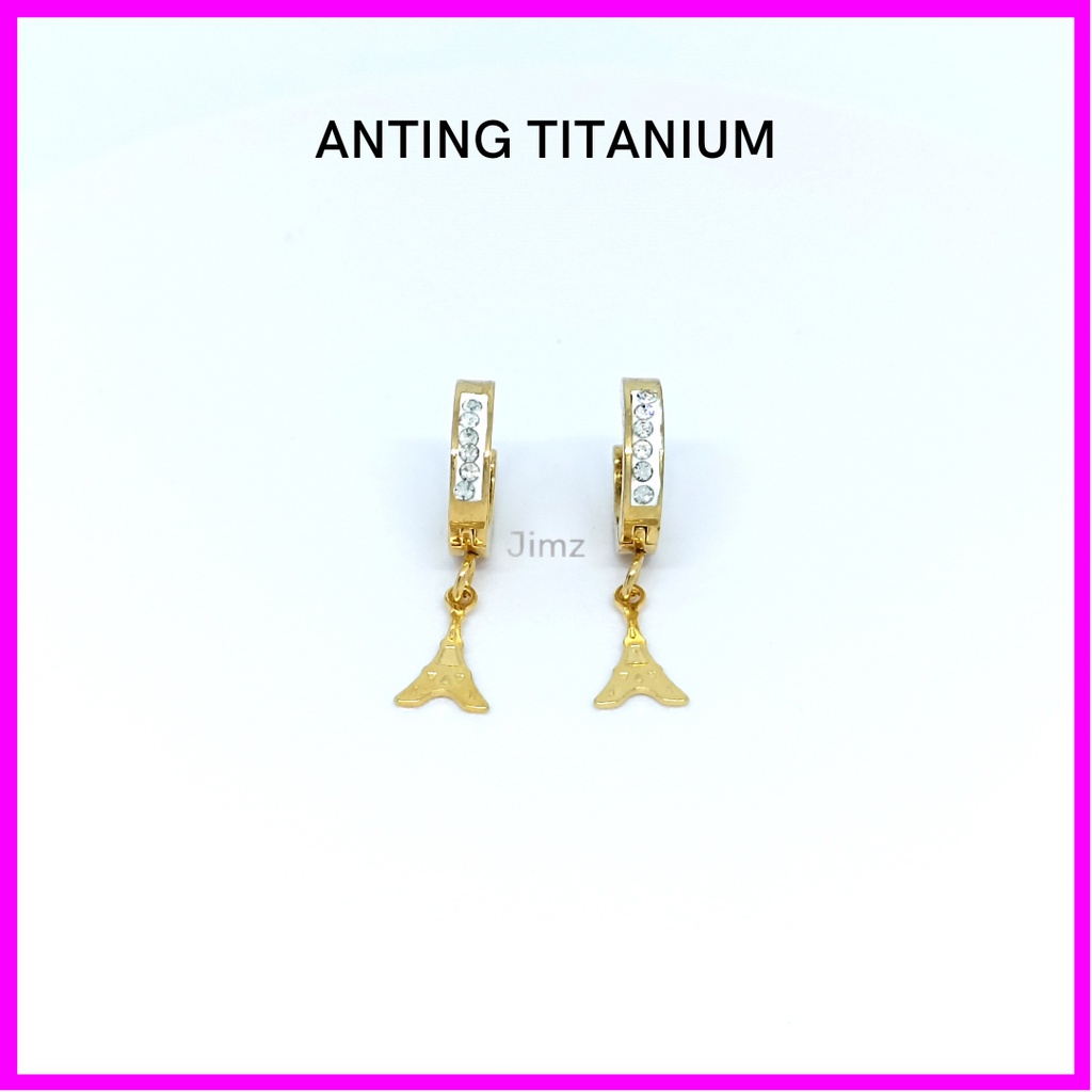 Jimz - Anting Hoop Paris Titanium Asli Zircon Bulat Liontin Korea Anti Karat Anti Luntur Fashion Aksesoris Wanita Nagita Rose Gold Branded stud Hoop