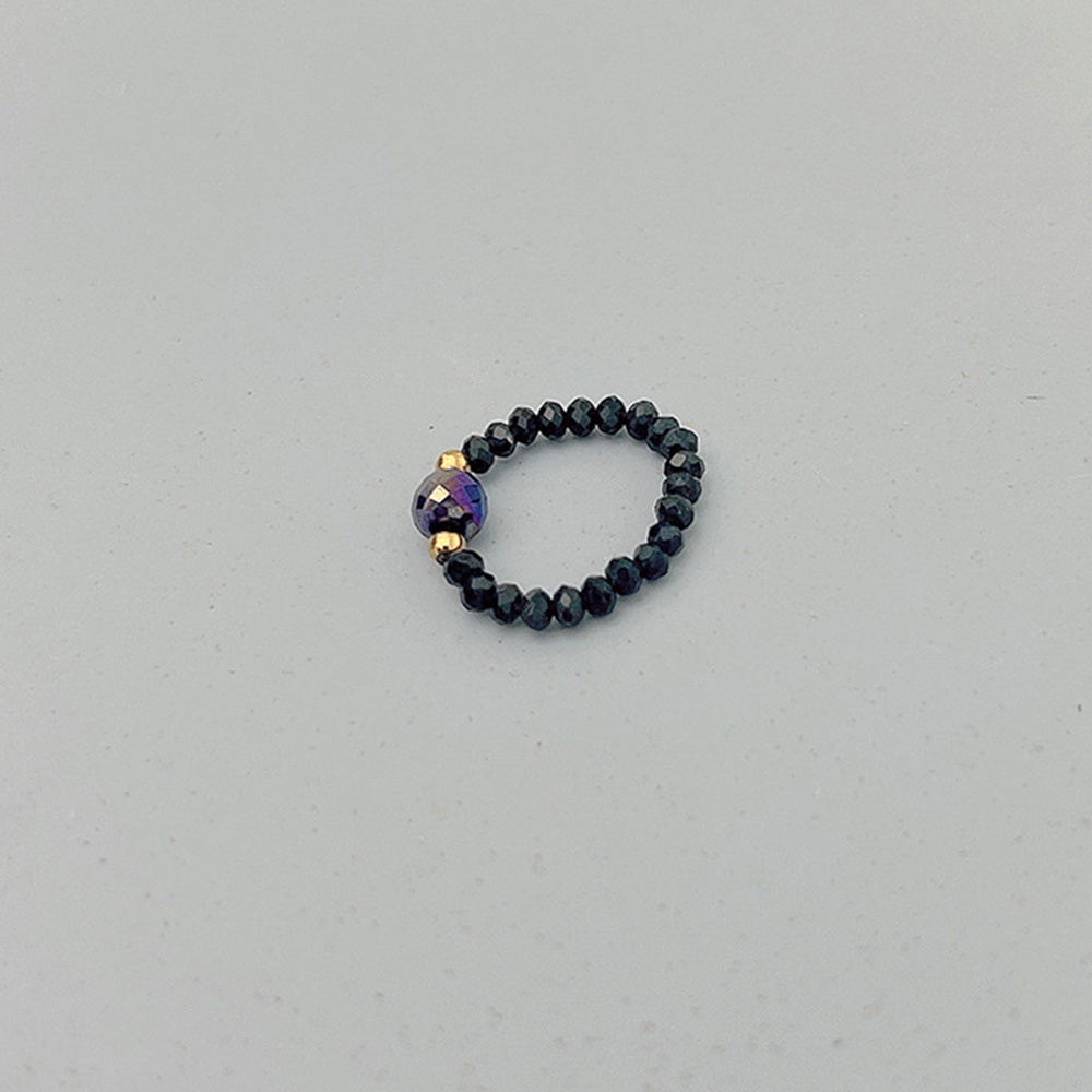 Cincin Elastis Handmade Hias Manik-Manik Mutiara Imitasi Warna Hitam Untuk Wanita