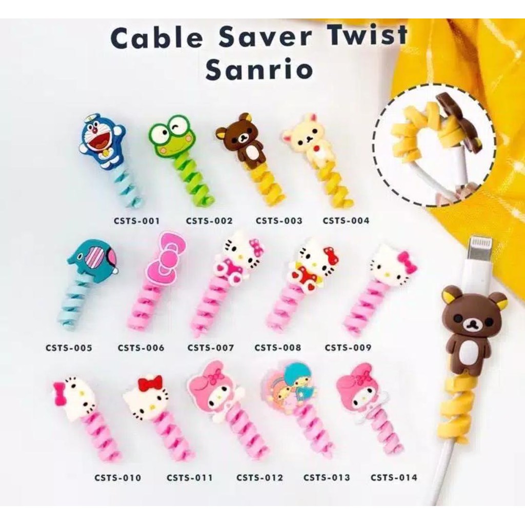 CABLE SAVER TWIST Spiral Kabel Motif Kartun Pelindung Ujung Karakter Cartoon Charger Handphone Hp