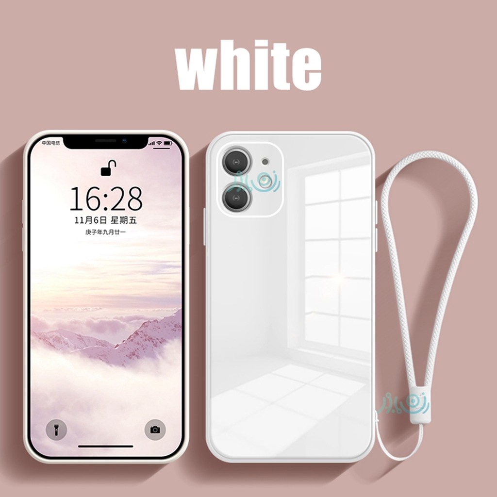 【Free Lanyard】Macaron Casing iPhone 13 pro max 11 12 Pro MAX XS MAX XR X Tempered Glass Case Square Silicone back cover