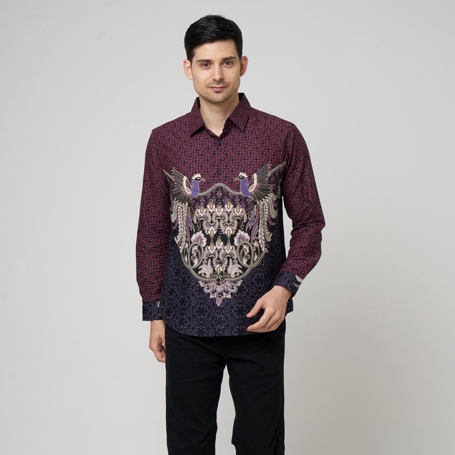 RGB Kemeja Batik Pria Atasan Batik Respati Series Lengan Panjang Merah Tua dan Biru Tua RHMJ0603207