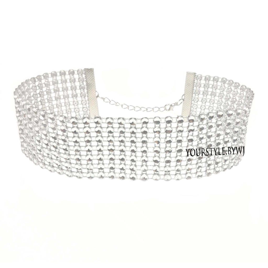 white diamond choker 1-7 row | choker diamond | kalung choker wanjishop