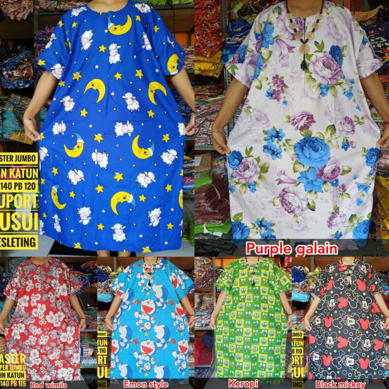 DASTER JUMBO XXL LD140 BIG SIZE DRESS PAKAIAN WANITA JUMBO BAHAN RAYON/SANTUNG ADEM MURAH ADA SAKU
