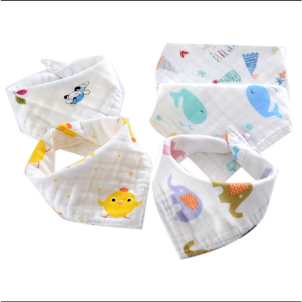 Baby Bib Bamboo Muslin / Slaber Segitiga Bayi / Celemek Makan