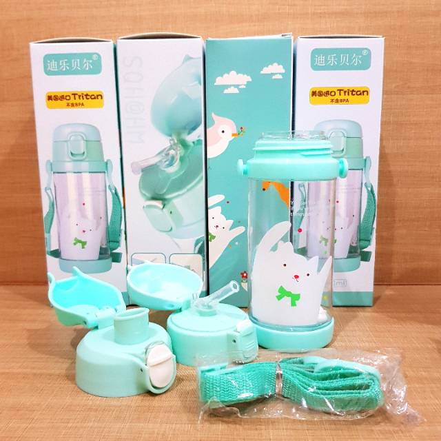 BOTOL AIR MINUM ANAK DILLER TRITAN 100% BPA FREE DUAL CAP