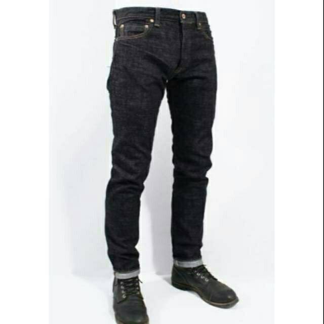 Plain hitam pekat long pants jeans celana panjang stretch ngaret C0H8 Celana Jeans Cowok Pria Awet M