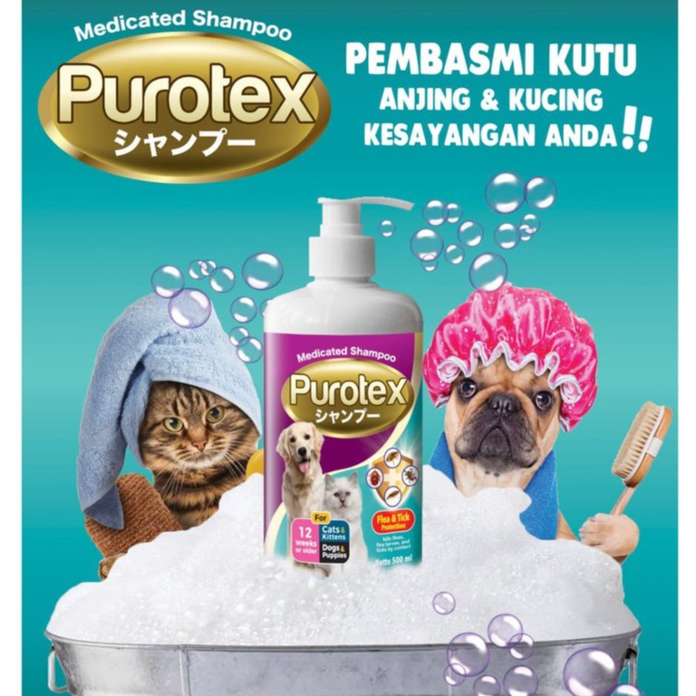 Shampoo Kucing Anjing PUROTEX - Anti Flea &amp; Tick (Medicated Shampoo) - 500 ML