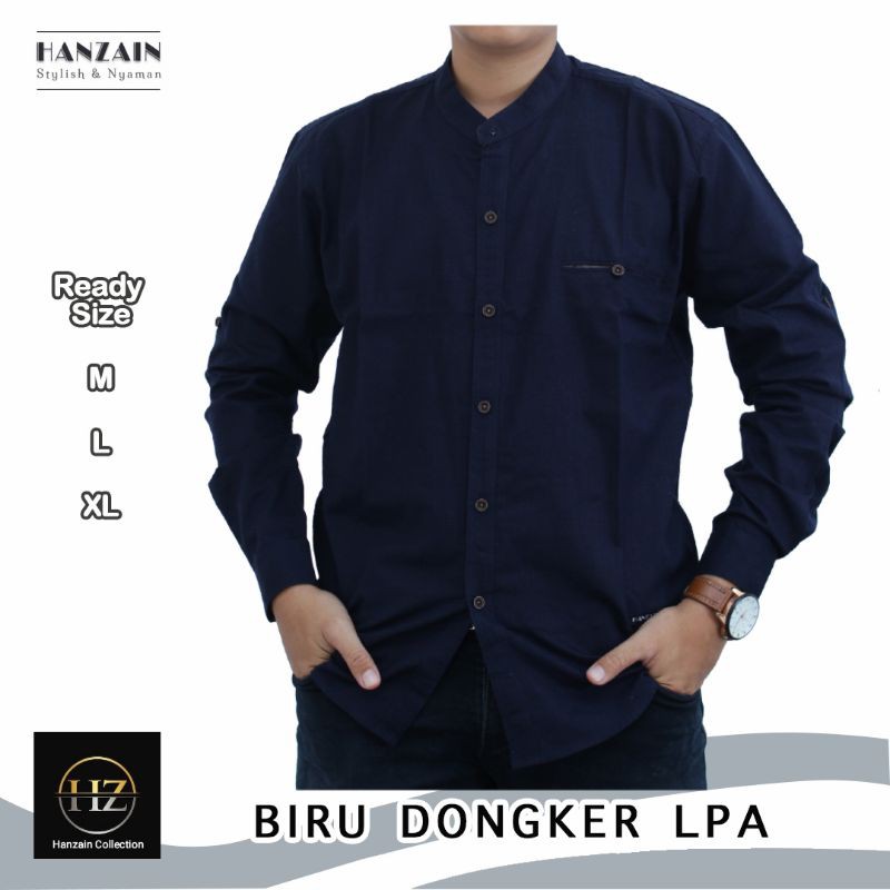 Kemeja Pria Polos Lengan Panjang Biru Dongker