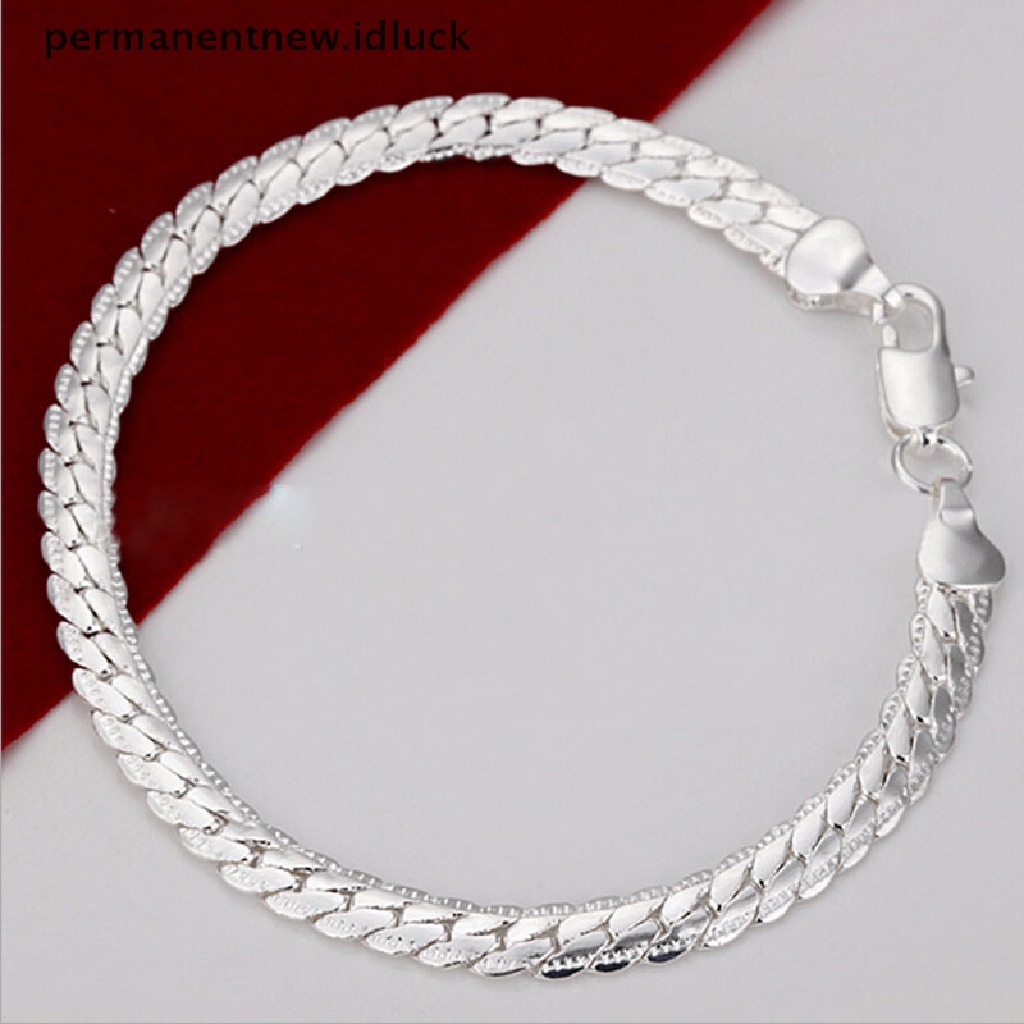 Gelang Rantai Ular Lapis Silver Lebar 5mm Untuk Pria