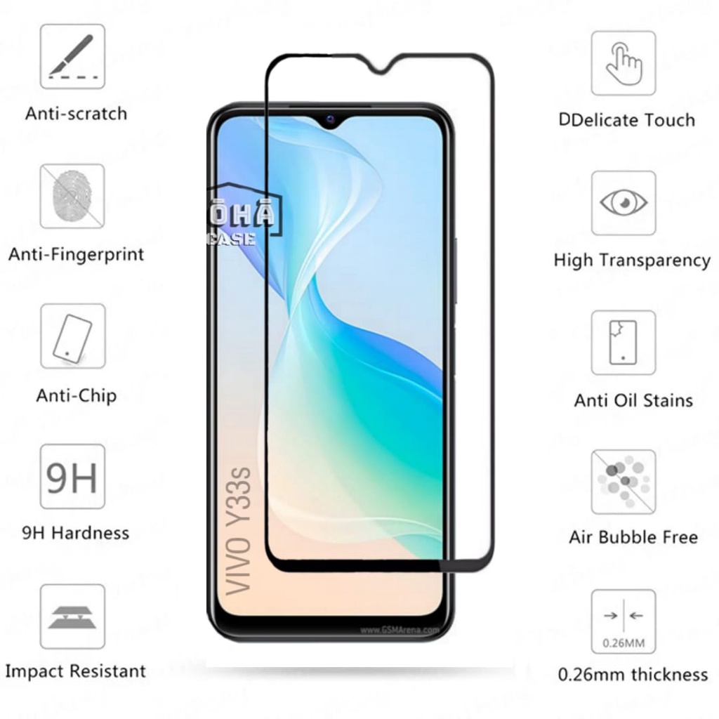 PROMO 2in1 Tempered Glass VIVO Y33s Anti Gores layar kaca List Hitam Free Garskin