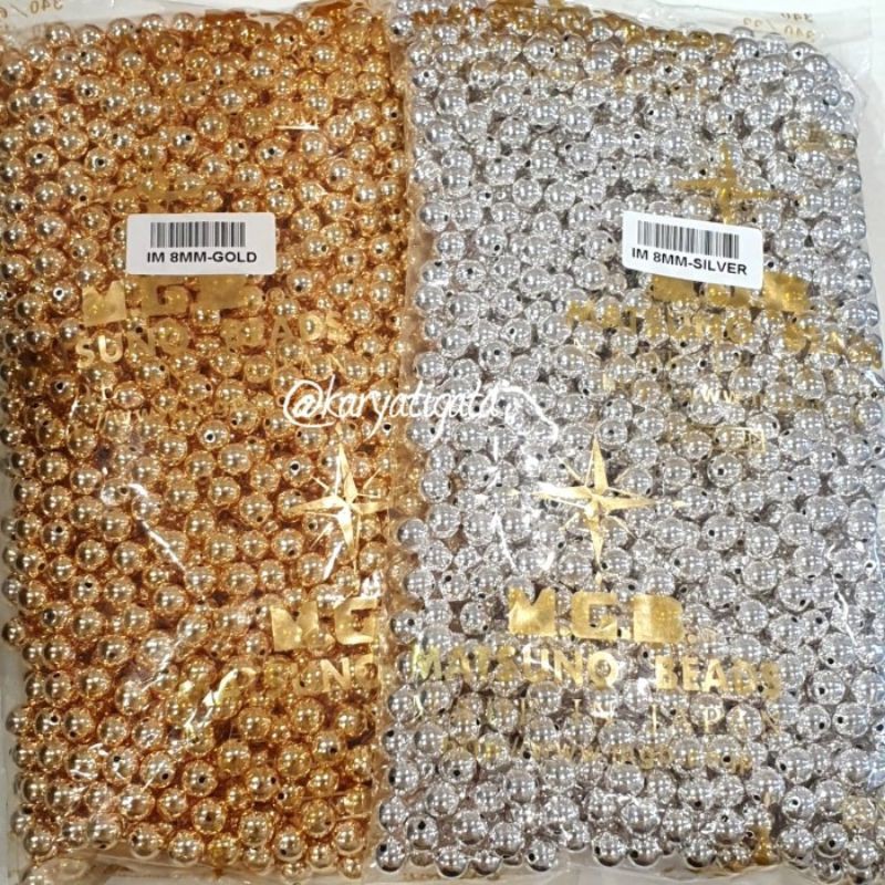 (1 Pon) Mote Manik Mutiara Jepang Matsuno MGB 8 mm - Emas/Perak