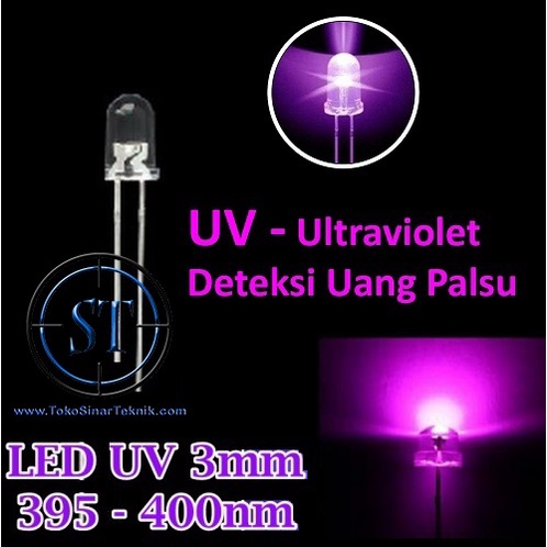 LED Putih = Ungu Ultra Violet 3mm Super Bright Deteksi ( Uang Palsu ) UV Ultraviolet