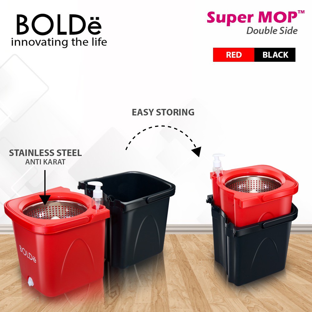 BOLDe Super Mop Double Side Alat Pel Lantai BONUS Refill Kain Pel Microfiber