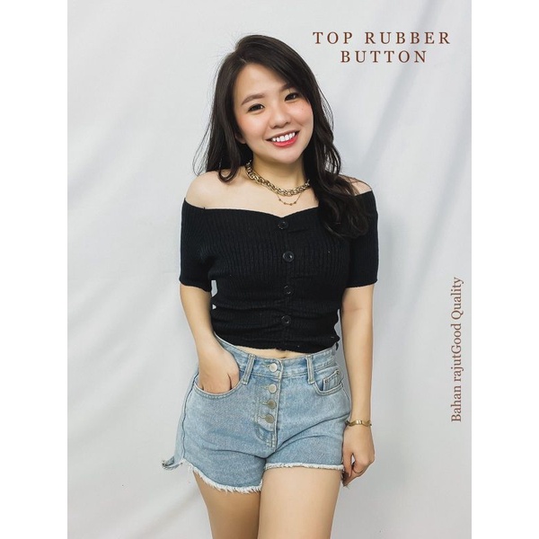 MDLV ~ BAJU RAJUT TOP RUBBER BUTTON ATASAN RAJUT LENGAN PENDEK CEWEK CROP TOP BUTTON FASHION WANITA