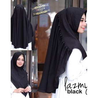 Hijab Kekinian Model Khimar Syar'i Lazmy Pearly Mutiara Tabur Softpad Antem Rempel Plisket Premium