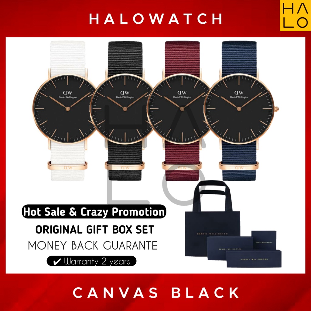 (ORIGINAL 100%) Jam Tangan Pria Wanita Daniel Wellington Original Canvas Black Analog Jam Tangan Ker
