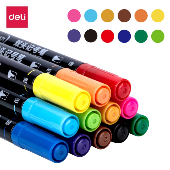 

(DISKON TERMURAH) Deli Fine Liner / Spidol Berwarna Dual Tip 0.5-1.0mm Isi 12Warna S571