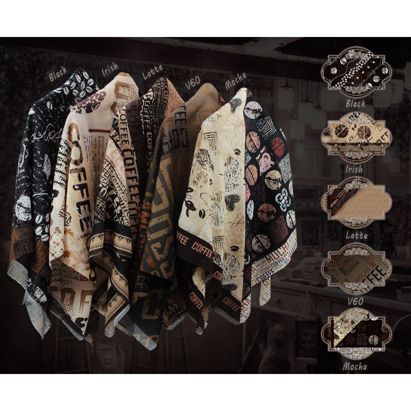 terbaru hijab voal motif kopi/ jilbab voal motif coffee series laser cut / hijab kopi