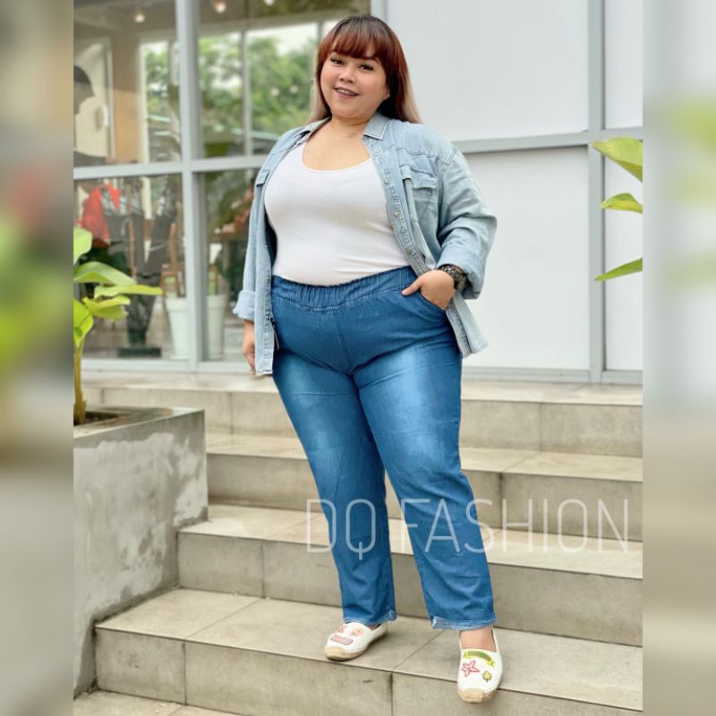 Celana Kulot Boyfriend Wanita Jumbo Love Muat BB 80-100KG Highwaist Jeans Oversize Korean Style