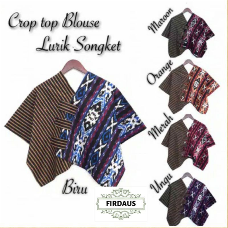 Crop Top Blus Lurik Songket Batik Atasan Kantor Modern Muslim Kerja Pesta Seragaman Etnik Tenun