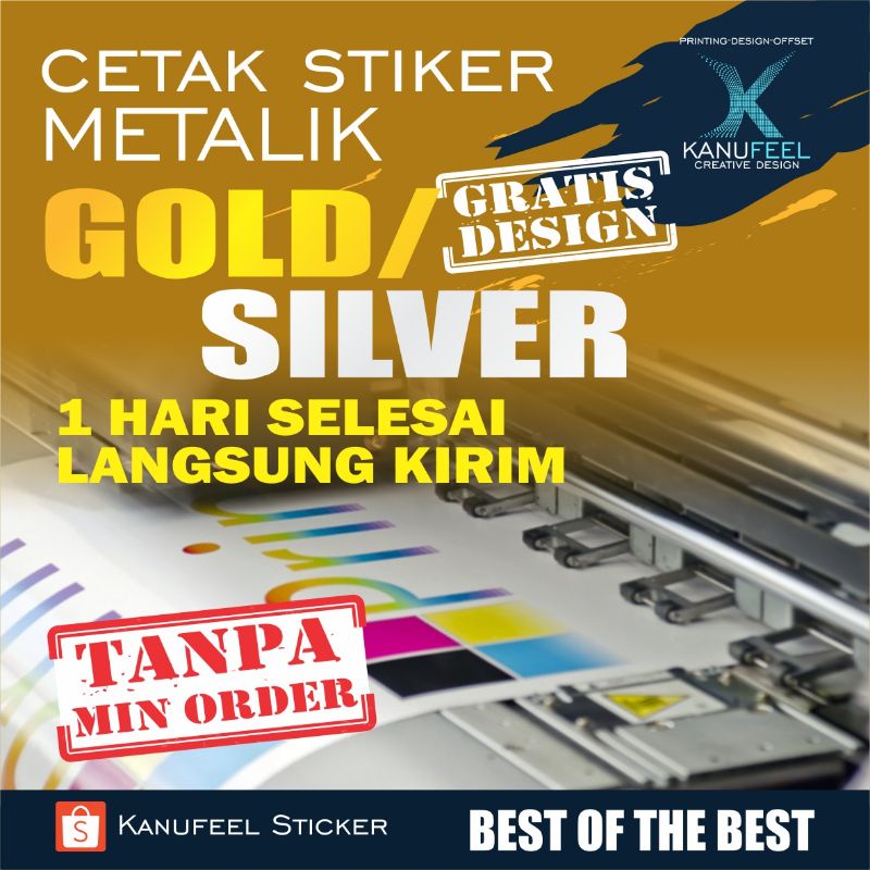 

Print stiker metalik GOLD atau SILVER ( TANPA MINIMUM ORDER DAN BONUS GRATIS DESIGN )