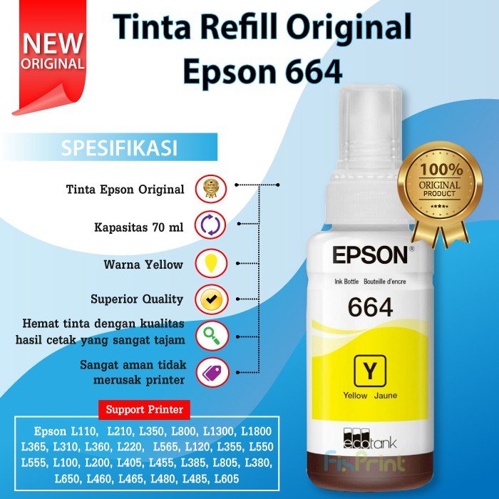 Tinta Epson Original L100 L110 L120 L200 L210 L220 L300 L310 L350 L355 L360 L360 L455L1300