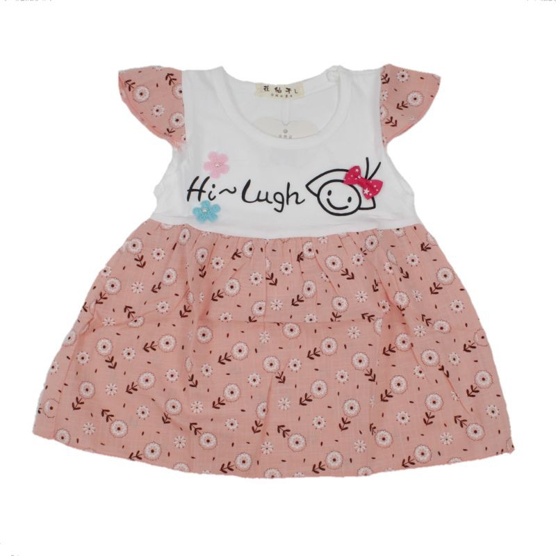 DRESS FASHION IMPORT PAKAIAN ANAK PEREMPUAN 6 BULAN-1 TAHUN MOTIF HI LUGH