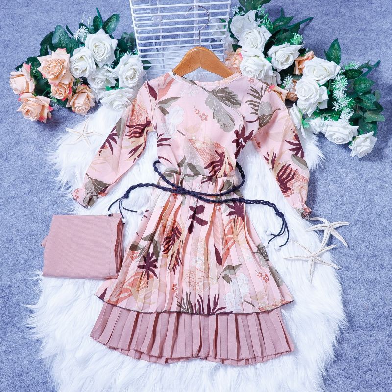 [BISA COD] MIX MOTIF SET PLISKET ANAK Gamis Syar'i One set hijab