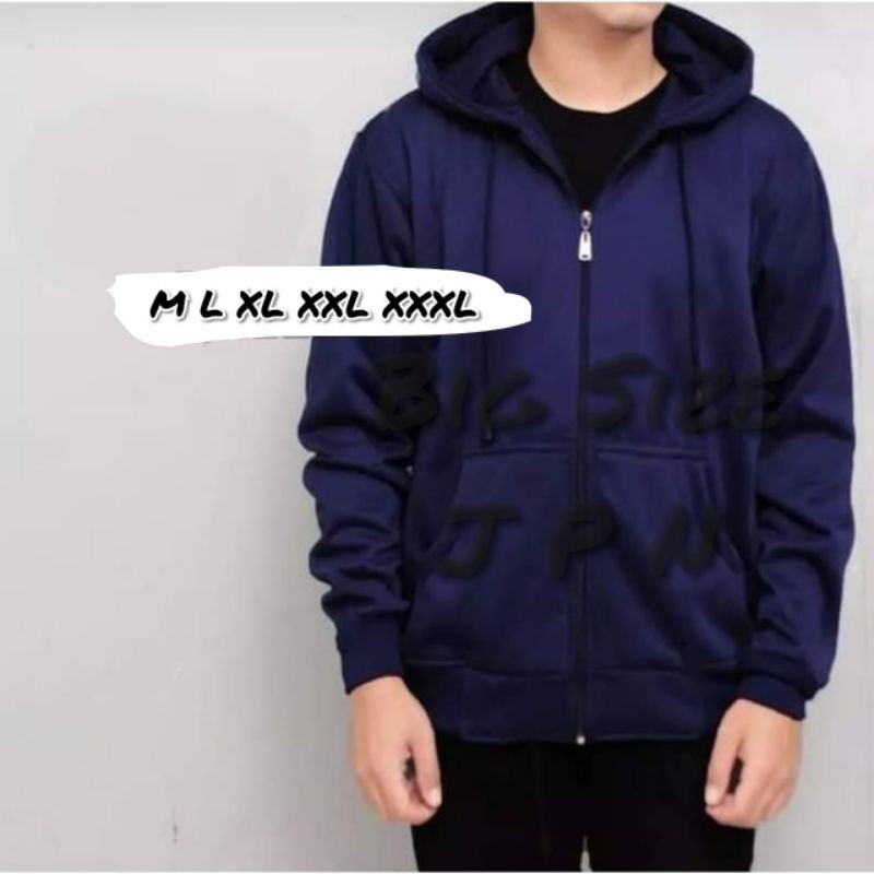 Sweater Hoodie Big Size Zipper Jaket Polos Jumbo Sleting Warna Navy Ukuran Besar Xxl Xxxl Xxxxl Bahan Tebal Model Oversize Ld 120 Ld 130 Switer Pria Wanita Original Premium Lokal 2xl 3xl 4xl