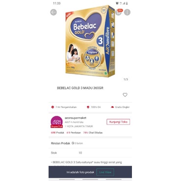 Bebelac Gold 3 Madu 360gr