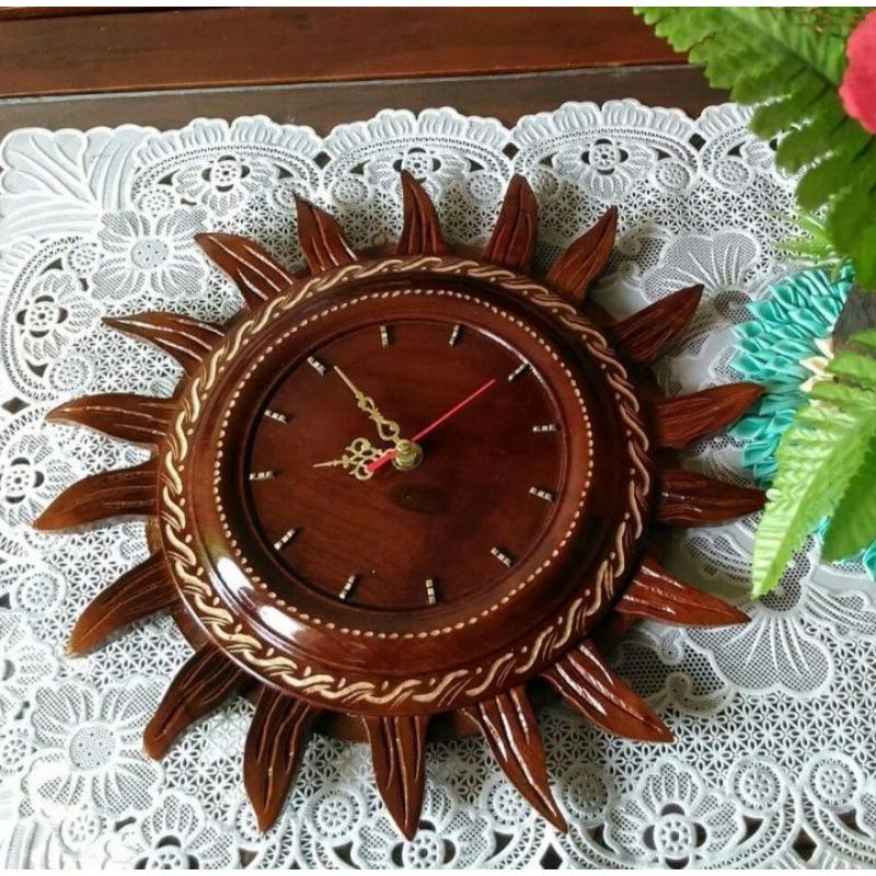 JAM DINDING BUNGA MATAHARI KAYU JATI