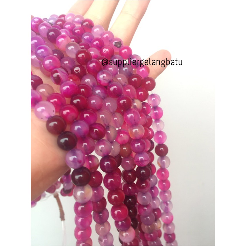 bahan batu 8mm Purple Agate glossy aksesoris korea gelang kalung batu model khas pria wanita fashion
