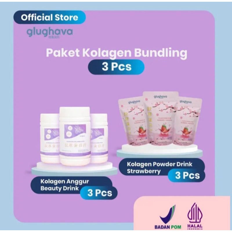 PAKET BUNDLING 3 PCS//GLUGHAVA STRAWBERRY//KOLAGEN GLUGHAVA ANGGUR