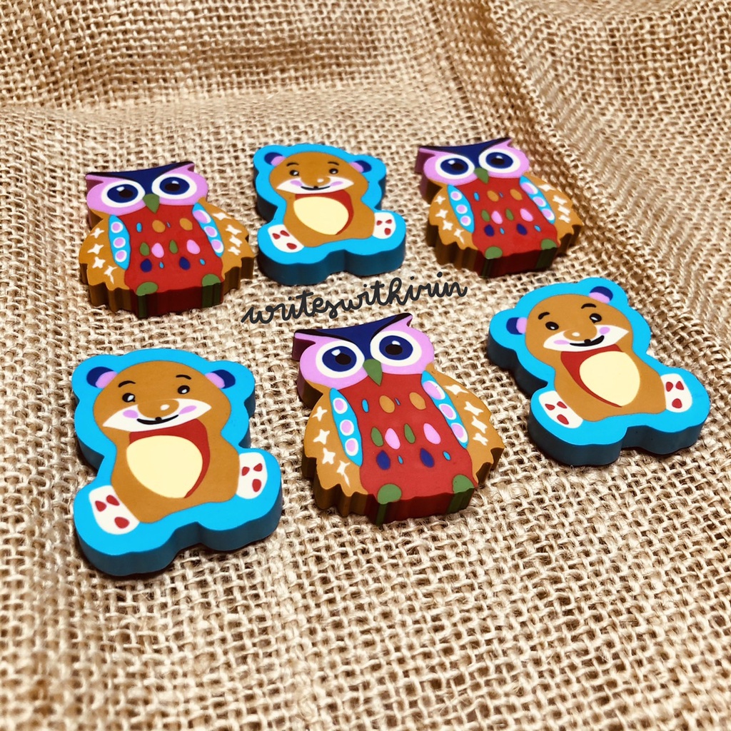 

(writeswithirin) Penghapus/ Eraser/ Stip Karakter Unik Lucu Burung Hantu, Teddy Bear, Hellicopter