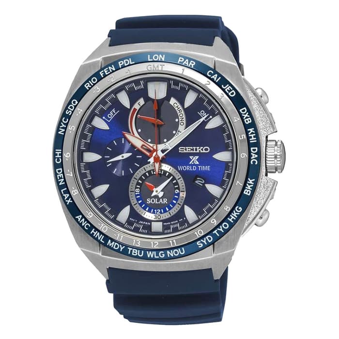 Seiko Prospex SSC489P1 Solar World Time Blue Dial Blue Rubber Strap