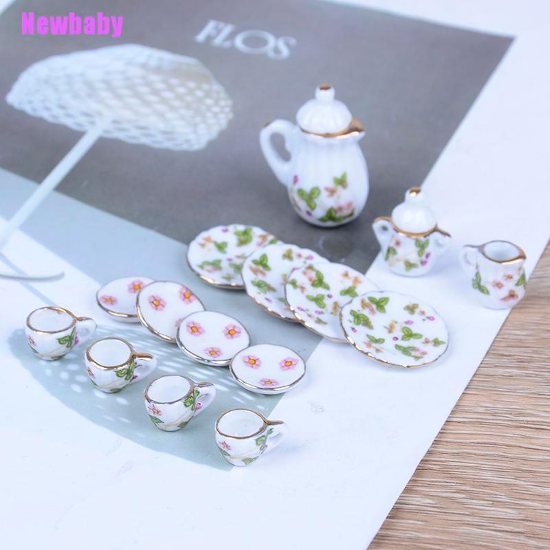 (Newbaby) 15 PCS Miniatur Peralatan Makan / Minum Teh Skala 1: 12 Bahan Keramik Untuk Rumah Boneka