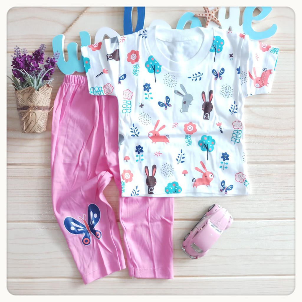  Bunny land set baju kaos  oblong  piyama anak 