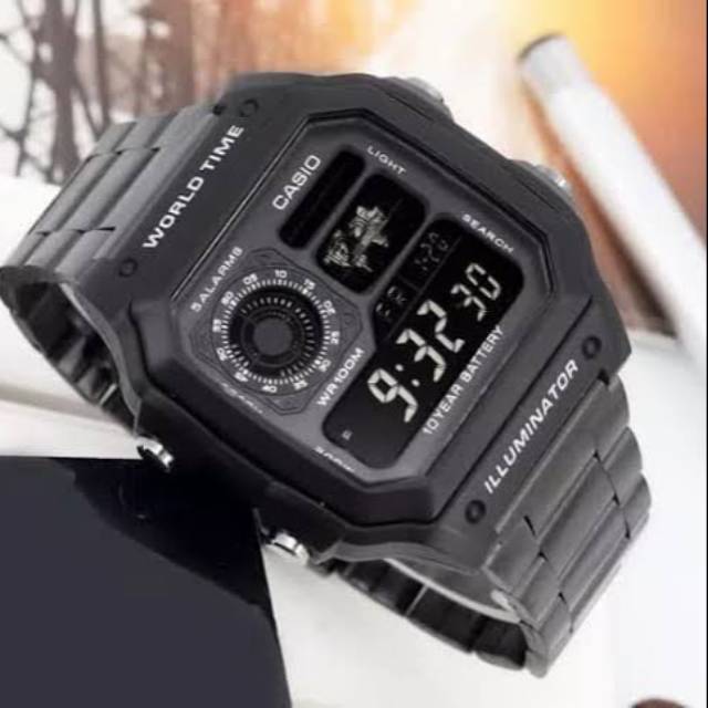 Jam tangan / Jam tangan pria wanita / casio / full black /  stainles anti air